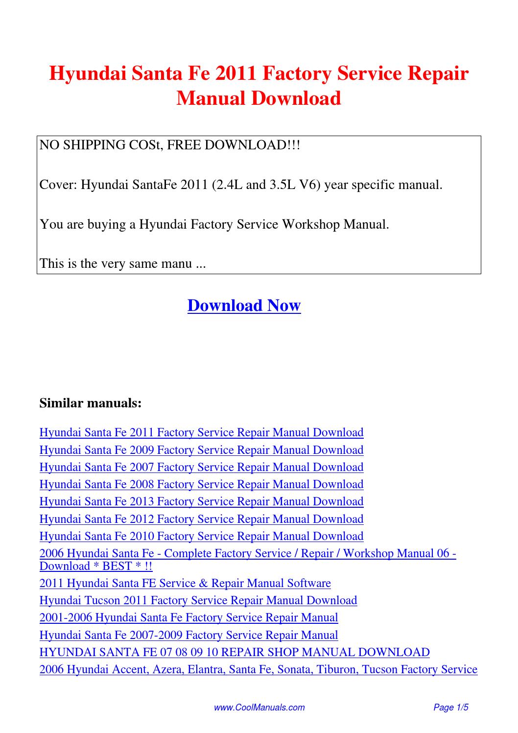 2010 hyundai santa fe v6 engine repair manual free download pc
